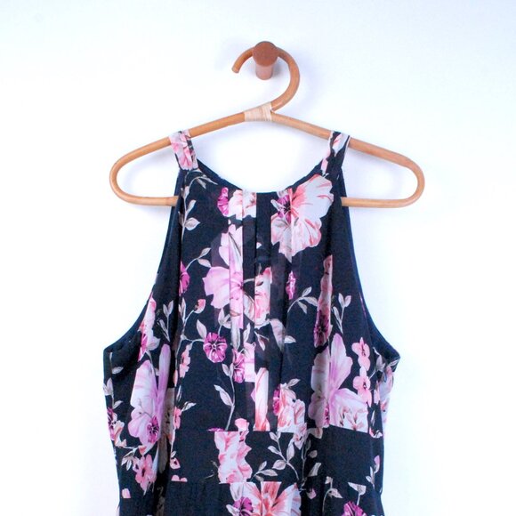 Eliza J. Navy Floral Tiered Chiffon Ruffled Coquette Soft Girl Cottagecore Dress - Picture 5 of 11